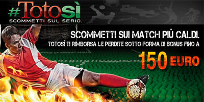 Bonus Totosì: rimborso delle scommesse perdenti fino a 150 euro